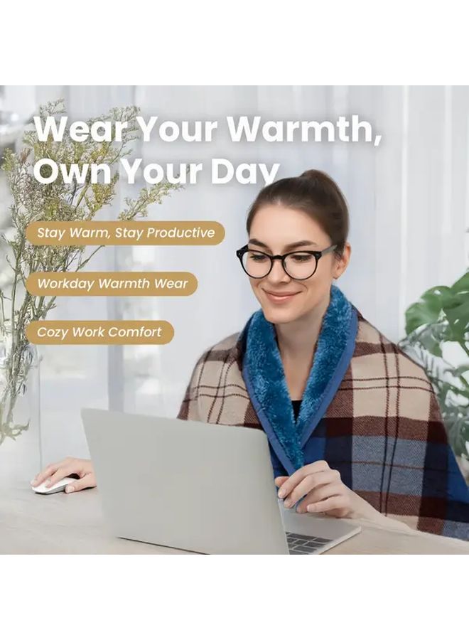 Wearable Plush Coral Cape Blanket Shawl Double Layer Sleeveless Warm Coat Outdoor Home Beige - Image 3
